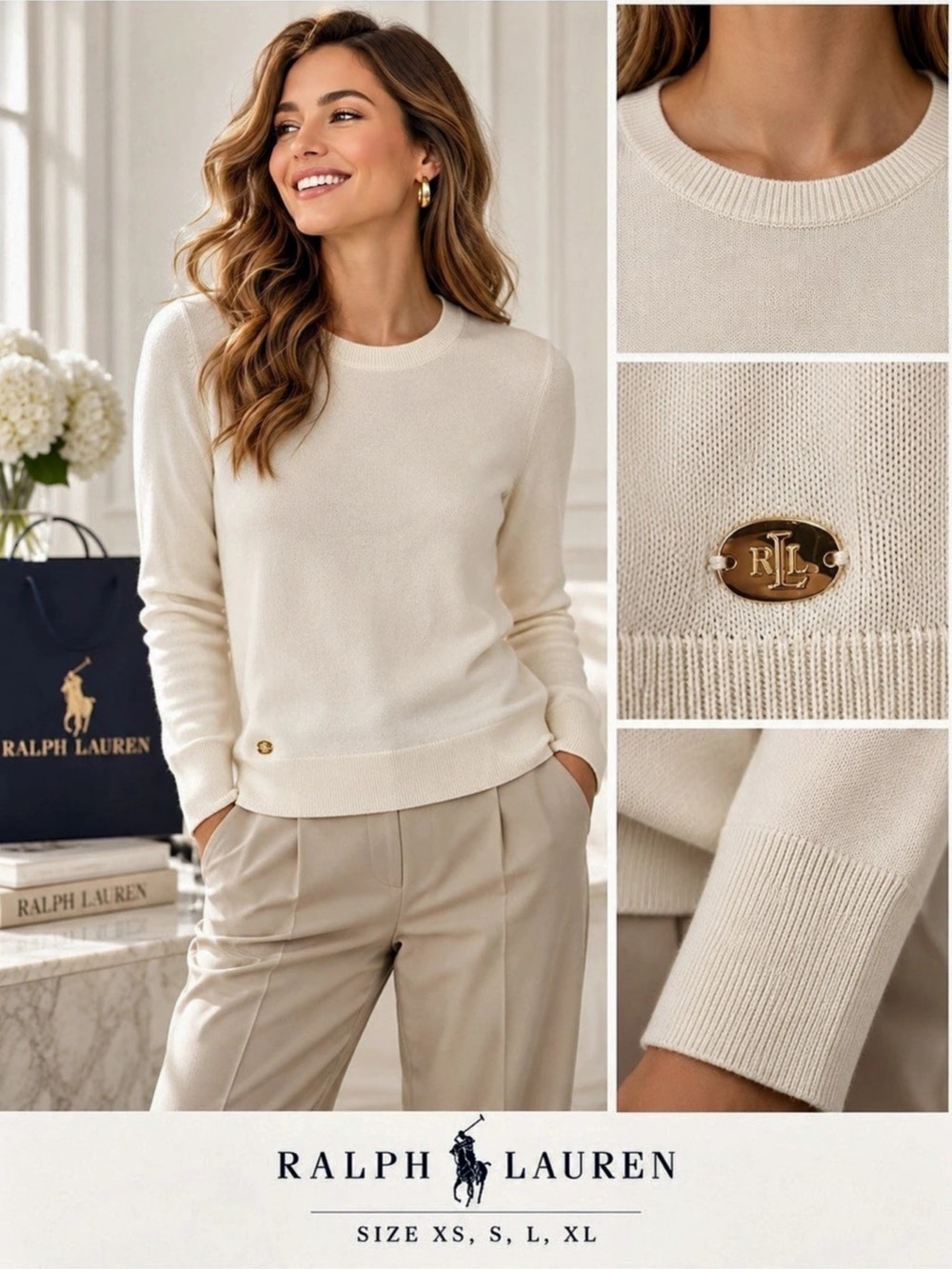 Ralph Lauren Women's Cream Crew Neck Sweater